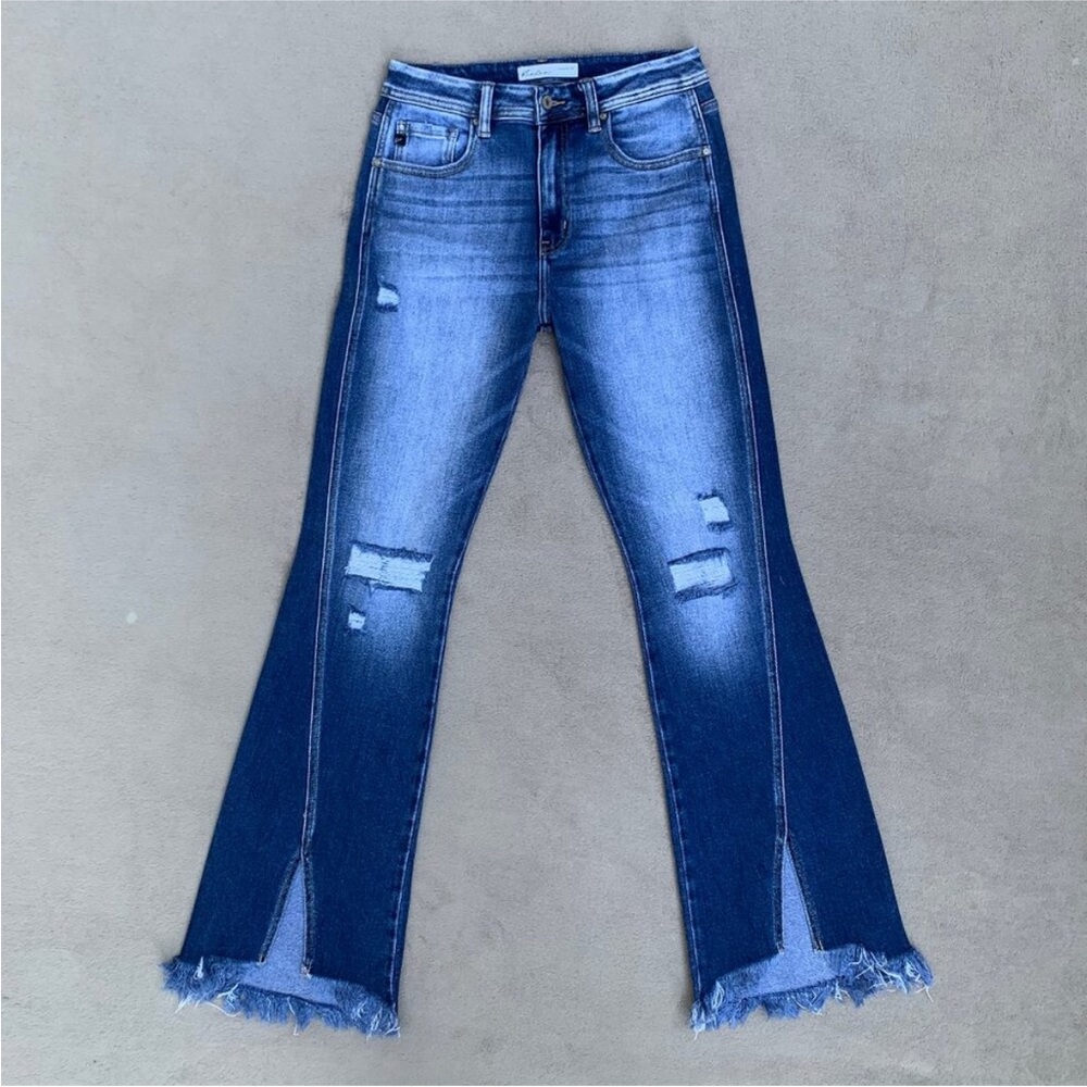 KanCan For Maurices Distressed High Rise Slit Frayed Flare Jeans Sz28